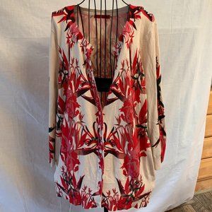 RED Woman 3X Cream with Red/Black/Pink Design 1/2 Sleeve Cardigan
